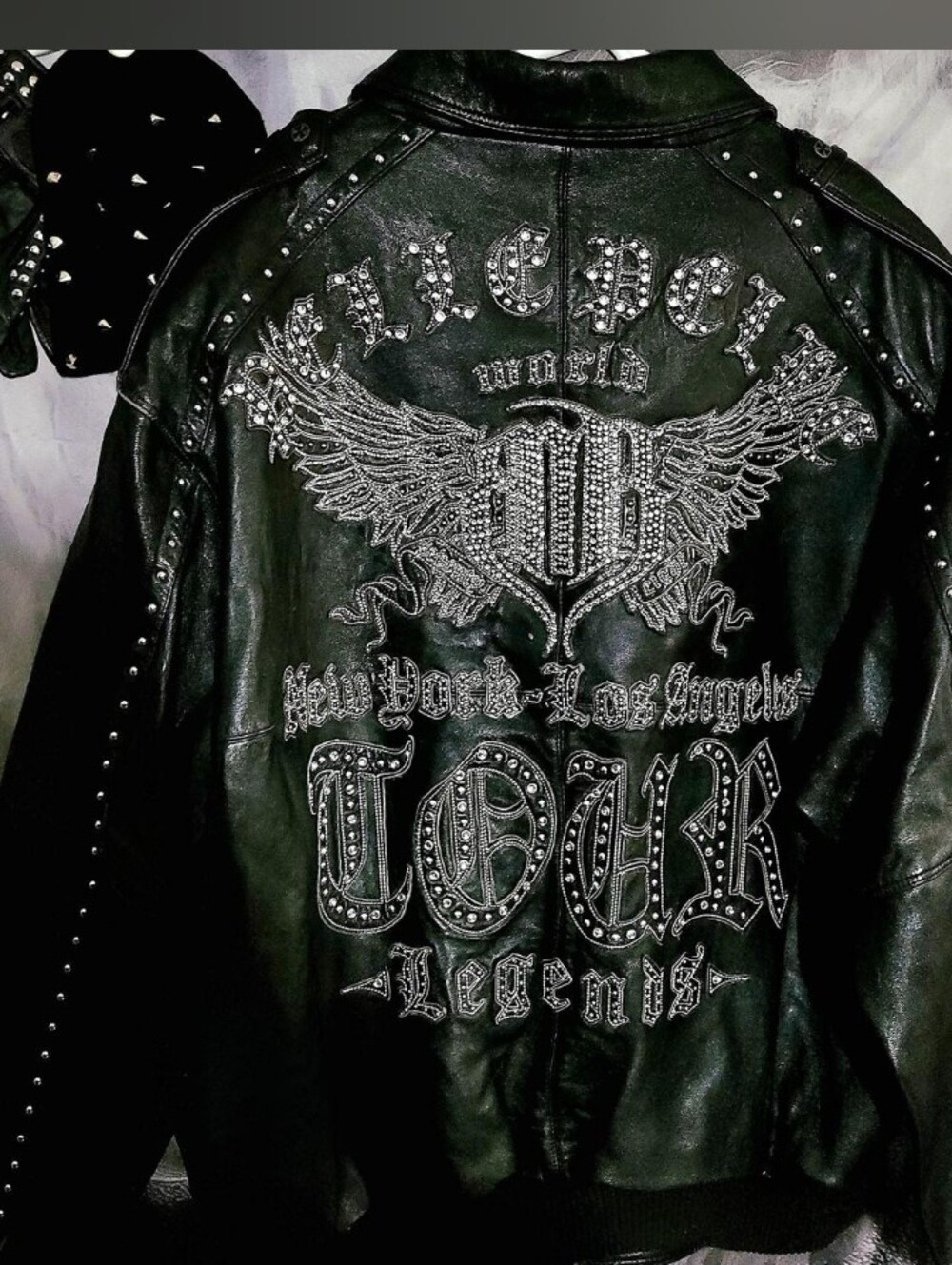 Pelle Pelle Black Studded World legends NYC Leather Bomber Stainless Studs 56/3X